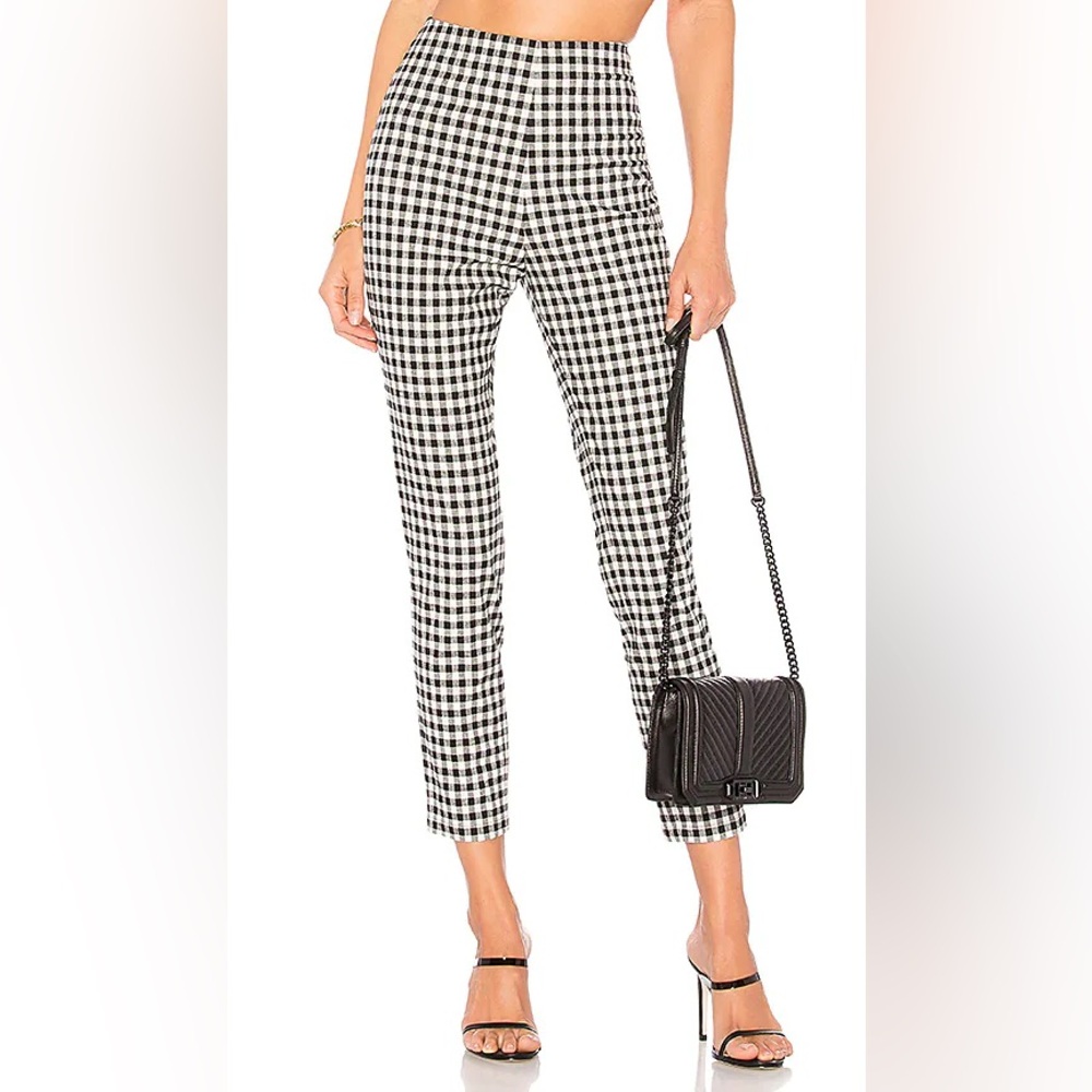 SUPERDOWN | Revolve Dora Gingham Zip Pants Black White Tailored Crop Ankle Fit